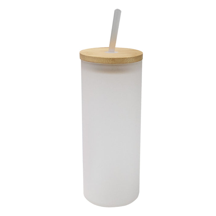 Vaso de Vidrio Satinado 690 ml Tapa de Bambú/Bombilla ColorMake